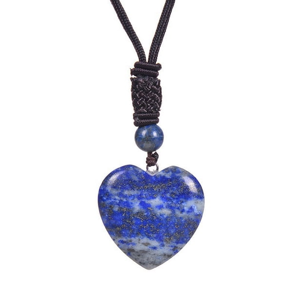 Zhuge Collar con colgante hecho a mano, collar vintage de piedra natural, colgante de piedra natural con forma de corazón de melocotón tejido a mano (azul)