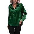 thumbnail image 3 of Innerwin Shirts Long Sleeve Ladies Tunic Tops Office Button Down Soft Blouse Blackish Green M, 3 of 5