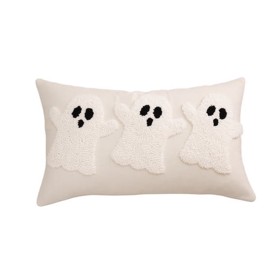 Halloween Ghost Pillow Cover 12 X 20 Inch Embroidered Tufted Ghost Throw Pillow Case for Spooky Home Decor Halloween Party Decoration 1 Pack