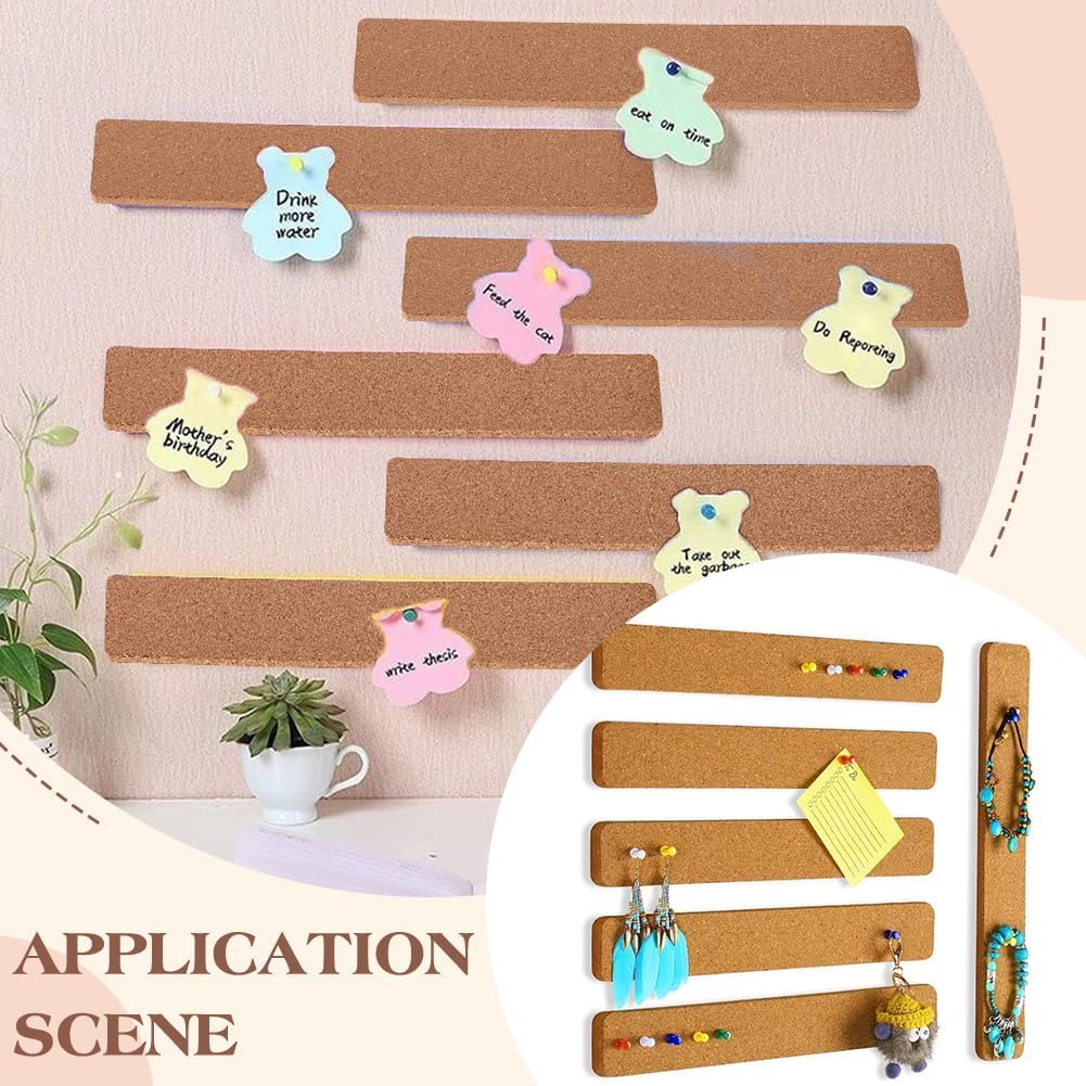 16 Pcs Rectangle Cork Board Strips Self Adhesive Cork Boards with 80 Pcs Plastic Push Pins Decorative Bulletin Board for Wall Office Home Kitchen 30x5x0.6cm(11.8x1.97x0.2inch)