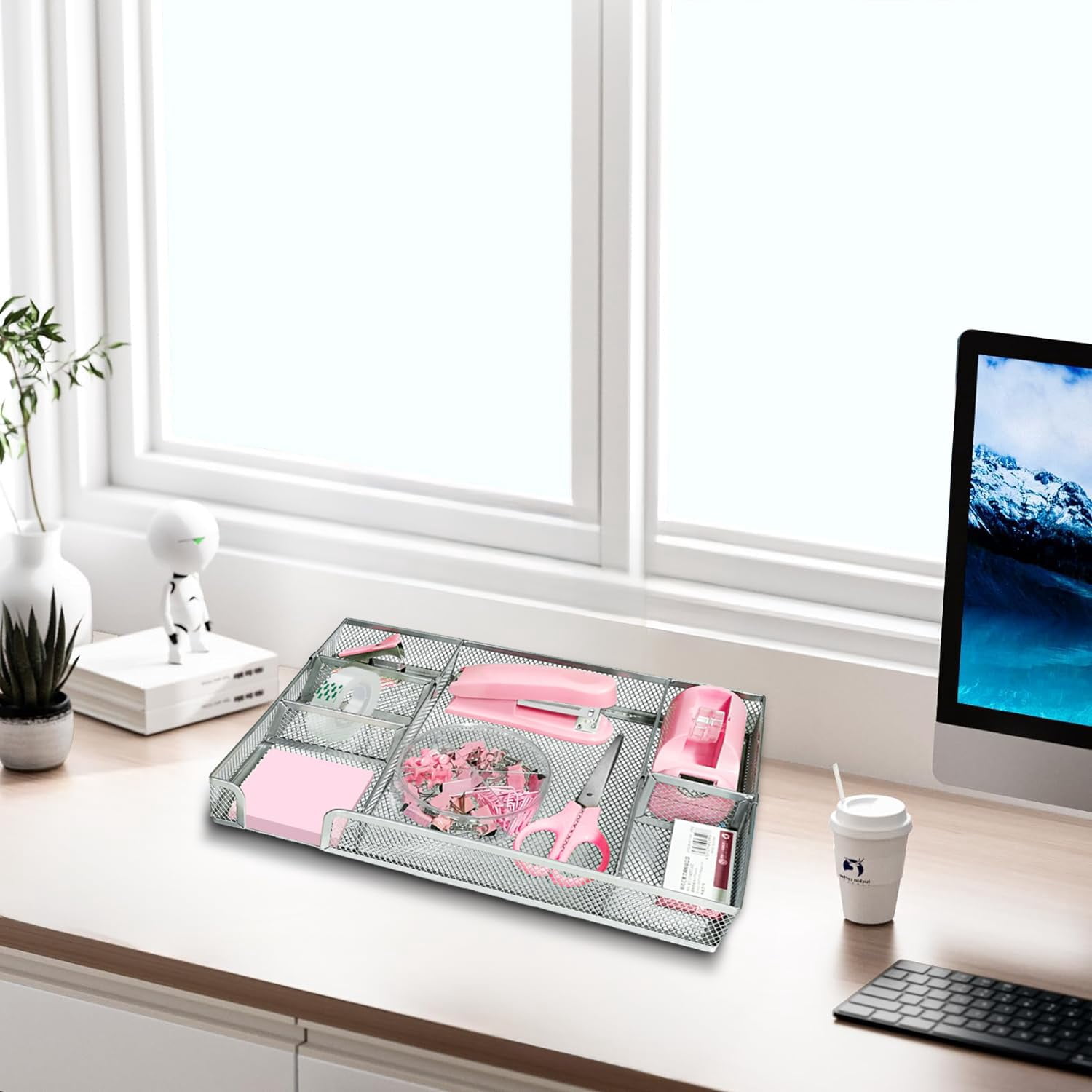 Pink Office Desk Accessories  Supplies Set Drawer Organizer Stapler And Tape Dispenser Staple Remover Staples Paper Clips Scissor Sticky Note