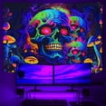thumbnail image 2 of Skull Blacklight Tapestry, UV Reactive Trippy Skeleton Wall Tapestry for Bedroom Aesthetic, Glow in the Dark Mushroom Aesthetic Bedroom Living Room Dorm Decor, 60X40IN, 2 of 5