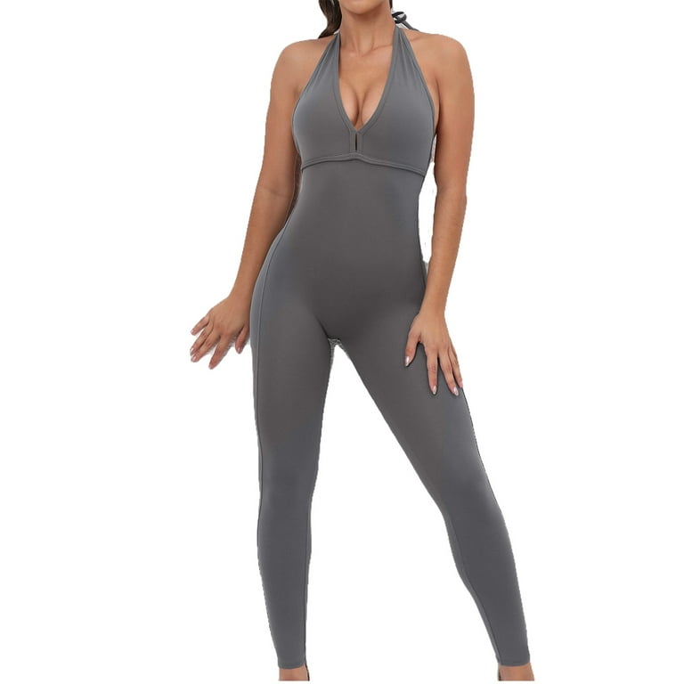 Solid Backless Sleeveless Stretchy Fitness Jumpsuit  One piece outfit  jumpsuit, One piece outfit, Jumpsuits and romper