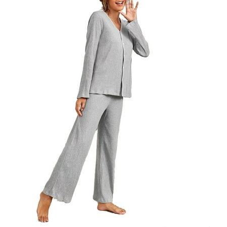 

Casual V neck Pant Sets Long Sleeve Light Grey Womens Pajama Sets (Women s)