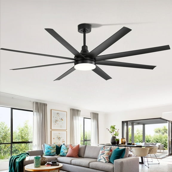 ALKAFY 72 inch Black Ceiling Fan - LED Light, Reversible Motor, Remote for Spacious Rooms