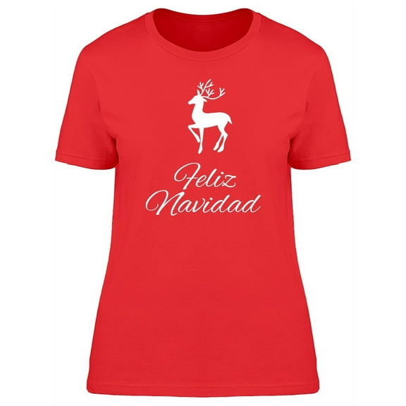 Feliz Navidad White Reindeer T-Shirt Women -Image by Shutterstock, Female Large