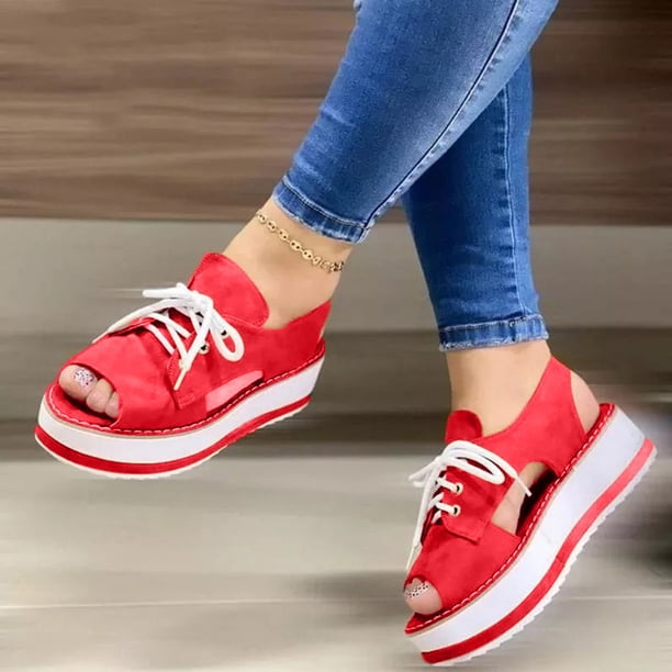Verano damas mujeres zapatos de suela gruesa boca de pescado casual con cordones sandalias Wmkox8yii nm6057