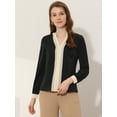 thumbnail image 3 of Blusa Allegra K Tops De Color De Contraste Frontal Plisado Cuello Dividido Mujer Negro XL, 3 of 5