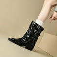 thumbnail image 4 of Wensltd Women Pull On Leather Boots Ankle Pointed Toe Office Trendy Boots Comfortable Black, 4 of 5