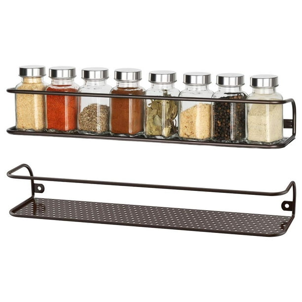 Large and Wide Wall-mounted Spice Storage Rack, 2-Pack in Brown