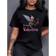 thumbnail image 1 of Camiseta de cuello redondo con estampado de corazón y calavera para San Valentín. Top informal de algodón de manga corta para mujer, ideal para verano y primavera, tiro con arco y deportes de ocio., 1 of 7