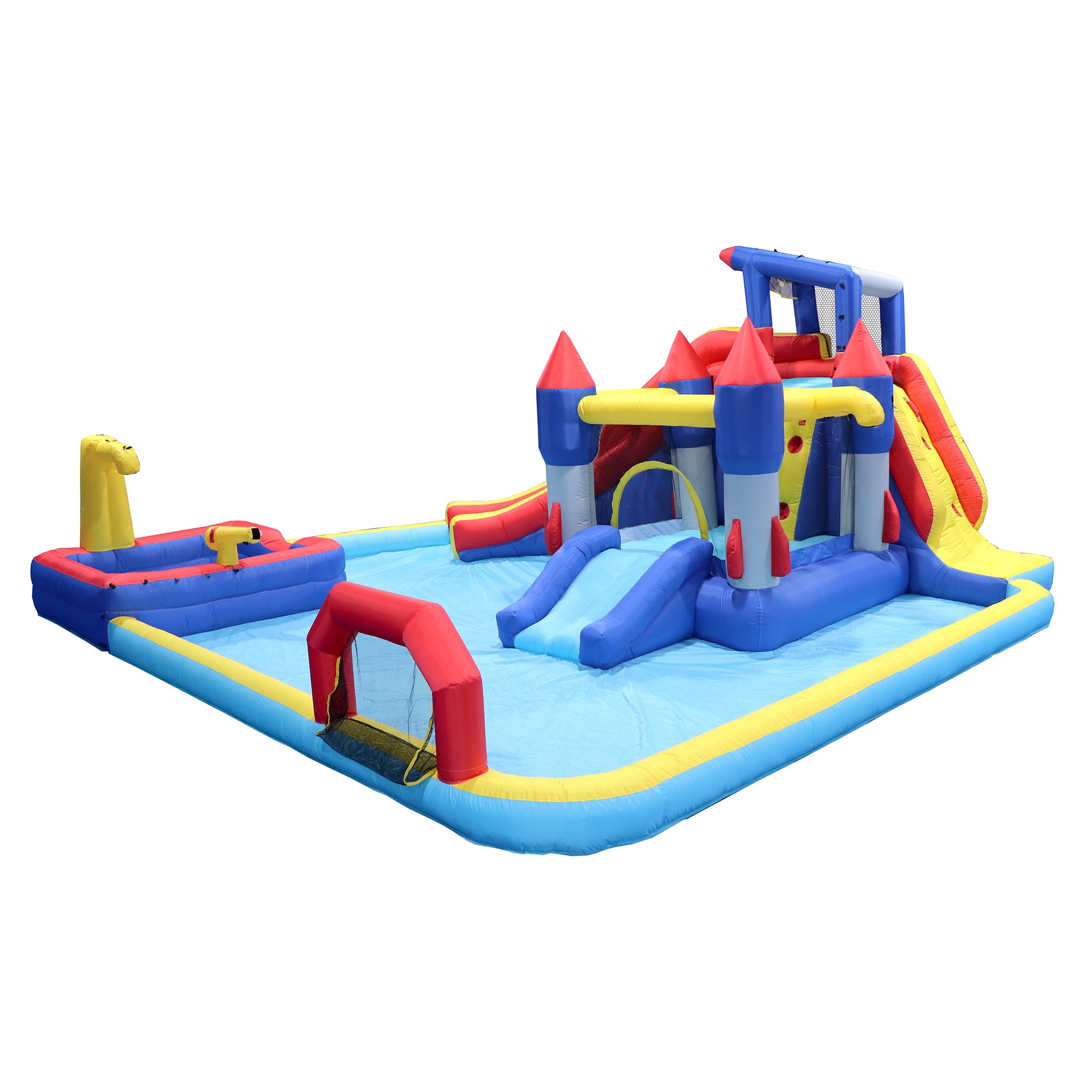 CIPACHO 10 in1 Yard Inflatables Water Slide Park for Kid, Outdoor Bouncy Castle with Blower, Splash Pool, Water Gun, Basketball, Climbing Wall, Dual Pools, Soccer, Bounce House for Backyard