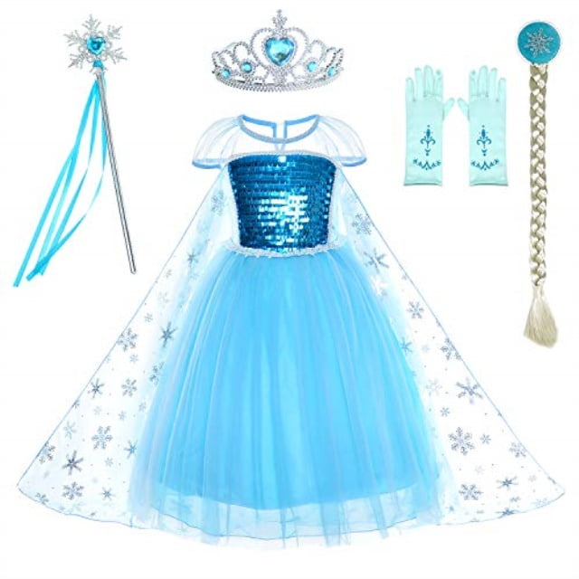 FUNPARTY Princess Costume Dress Up for Little Girls with Crown,Mace,Accessories Age of 3-10 Years