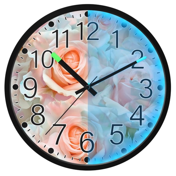 Ryvnso Blossom Rose Flower 12 Inch Night Light Wall Clock Silent Battery Operated Luminous Clocks