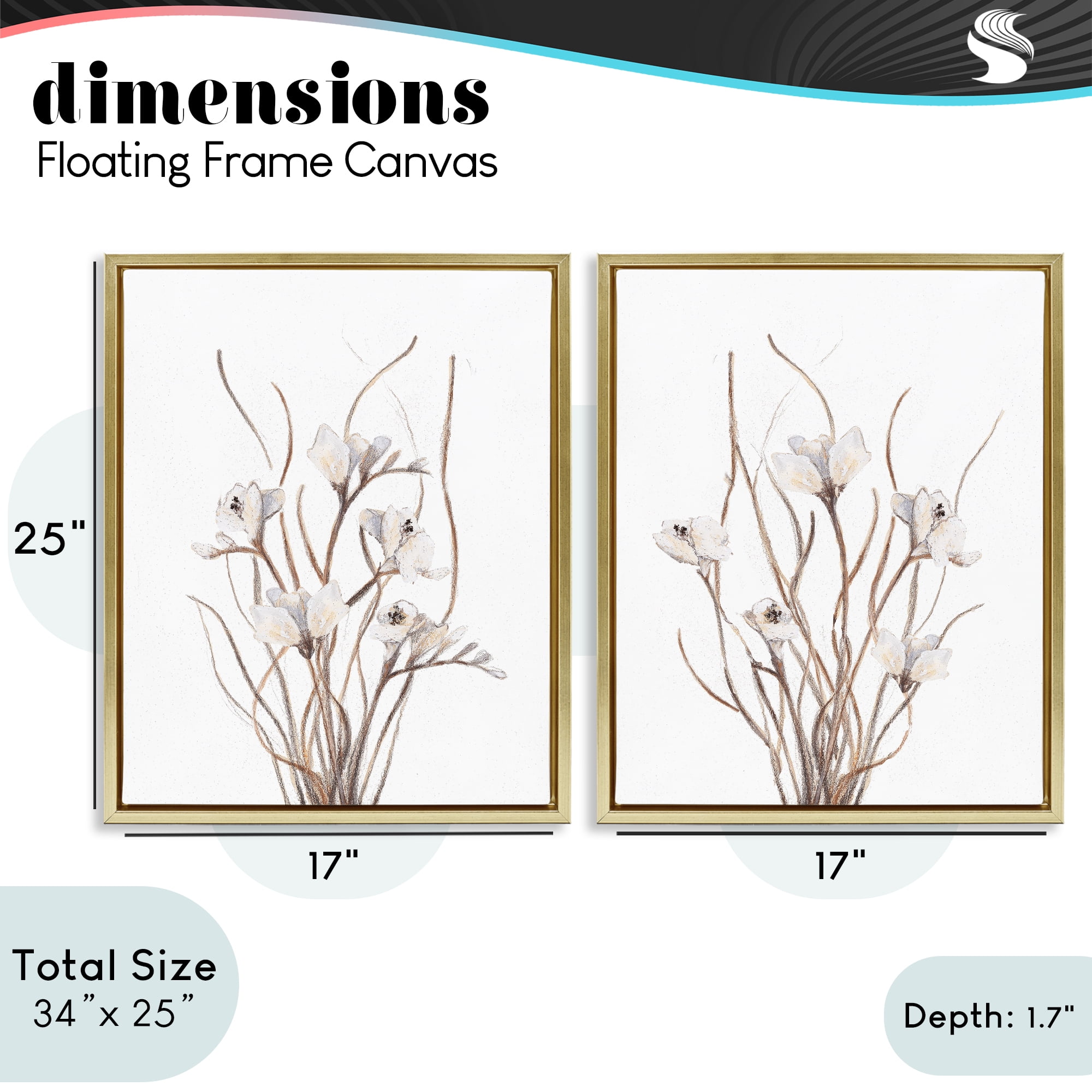 Stupell Industries Curly Branches Wildflowers 2 Piece Gold Framed Floater Canvas Set, design by Lanie Loreth