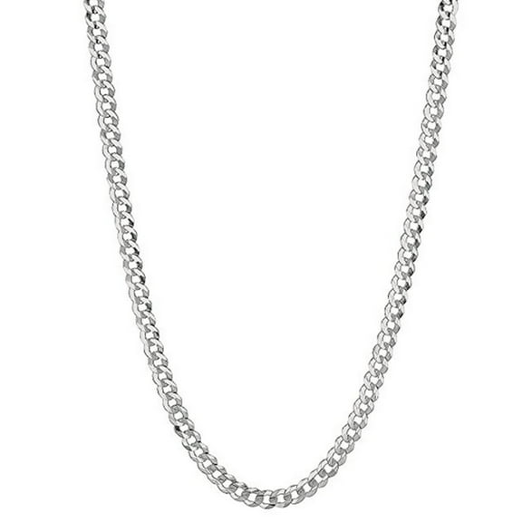Ritastephens Sterling Silver Curb Cuban Necklace, 24 Inches, Cuban Link