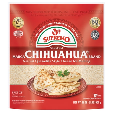 V&V Supremo Shredded Chihuahua Authentic Mexican Style Quesadilla Cheese, Gluten-Free, 32 oz