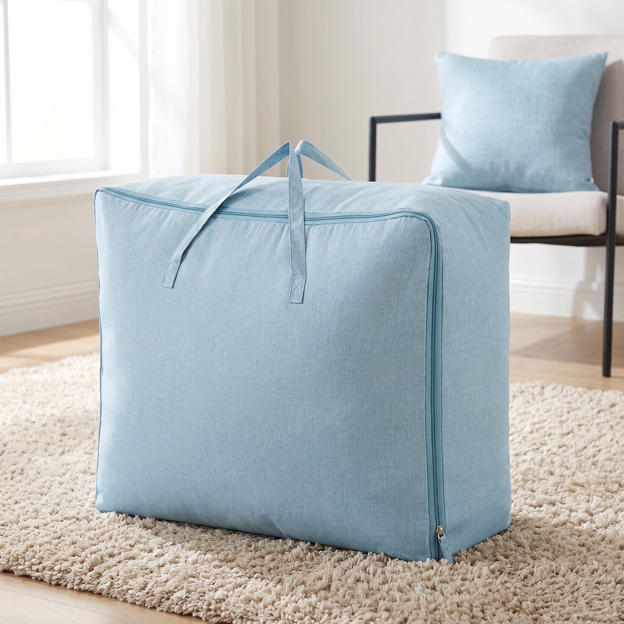 Unique Bargains Cation Fabric Storage Duffel Large Zipper Carry Bag Blue 23.6"x19.7"x9.8"