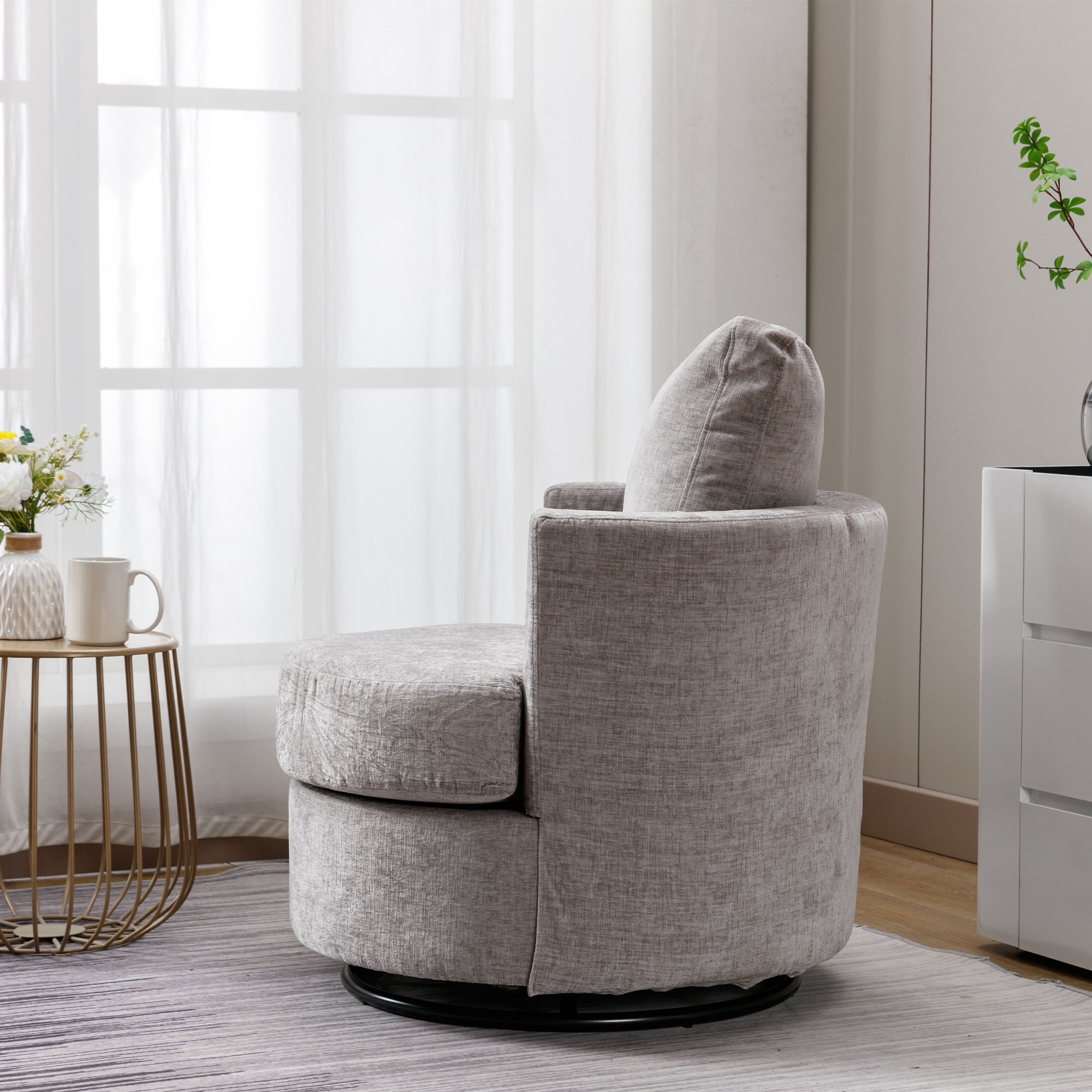Dinosisco Swivel Barrel Chair, Chenille Accent Armchair for Living Room Bedroom, Gray