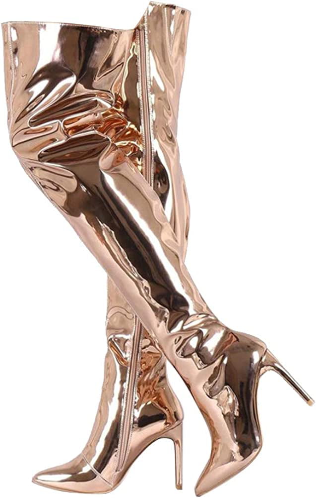 ARQA GOGO Boots for Women Waterproof Knee High Boot Chunky Heel Booties Zip Ladies Party Dance Shoes 