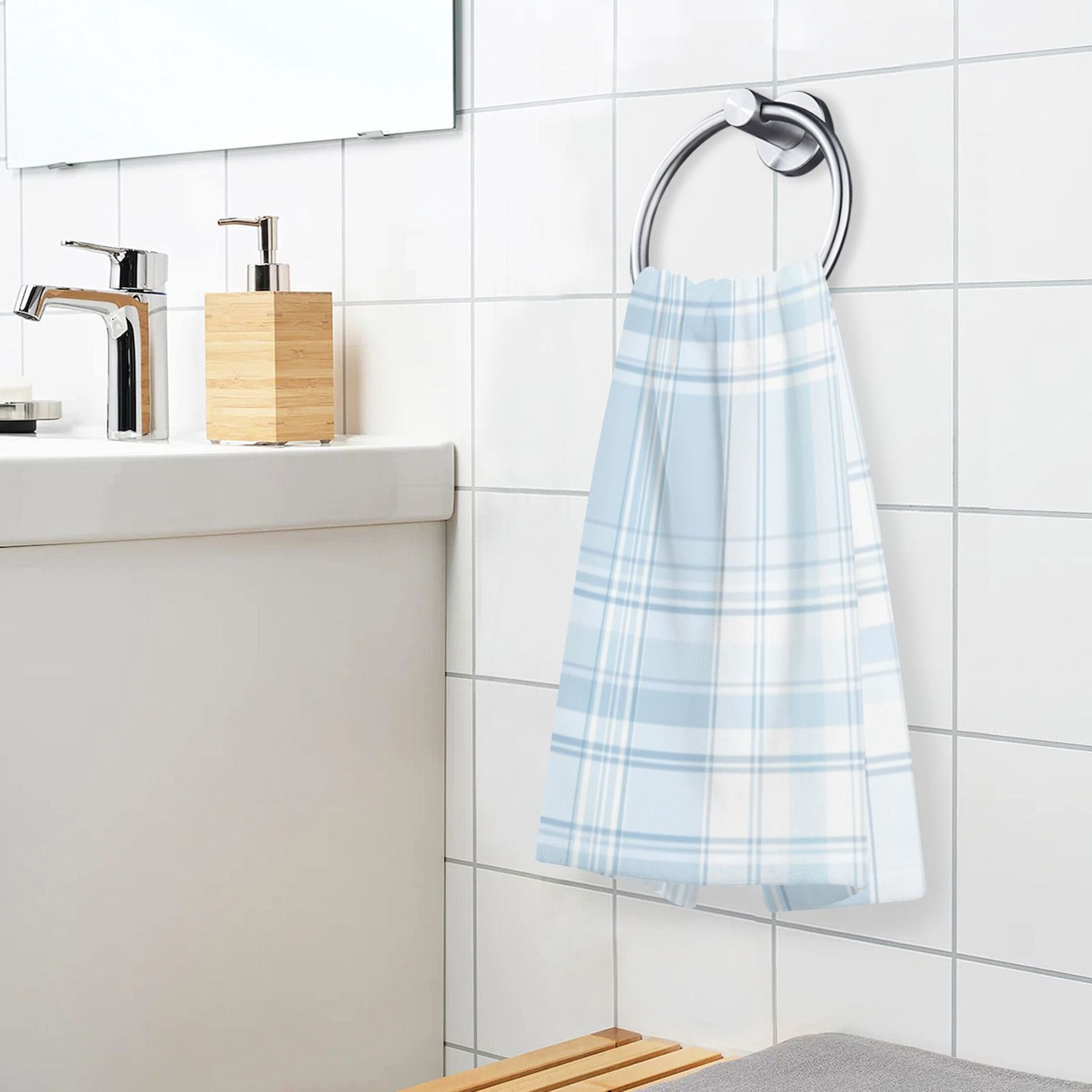 Cotton Towel Two-Piece 16x28 Inch One Sizex2 Face Towel Set Towel Set Cotton Hand Bath Towel Bathroom Beach Light Blue Cloth Stripe