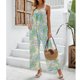 thumbnail image 2 of Mono Suelto Estampado Pierna Ancha Moda Casual Cómodo Mono Suelto Sin Mangas Estampado para Mujer Verde XXL, 2 of 8