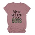 thumbnail image 3 of Camiseta estampada con cuello redondo para mujer, camisetas holgadas de fibra de poliéster suave y transpirable para oficina, citas, calle, oro rosa M, 3 of 6