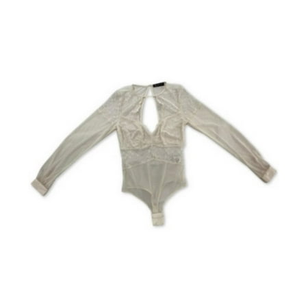 Inc Sheer Lace Thong Bodysuit  Choose Sz/Color: L/Oat Milk