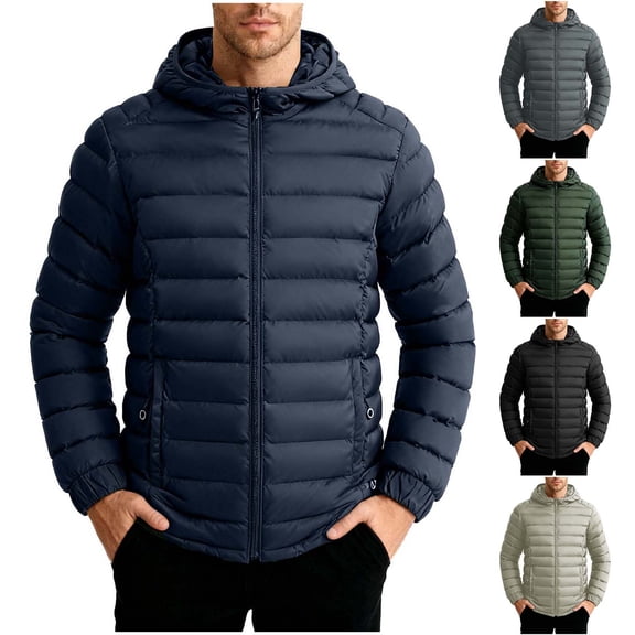 UVEASISHA Winter Down Jackets for Men Waterproof Lightweight Parkas Detachable Hooded Packable Puffer Jacket Thick Warm Quilted Coats with Pockets Gray M