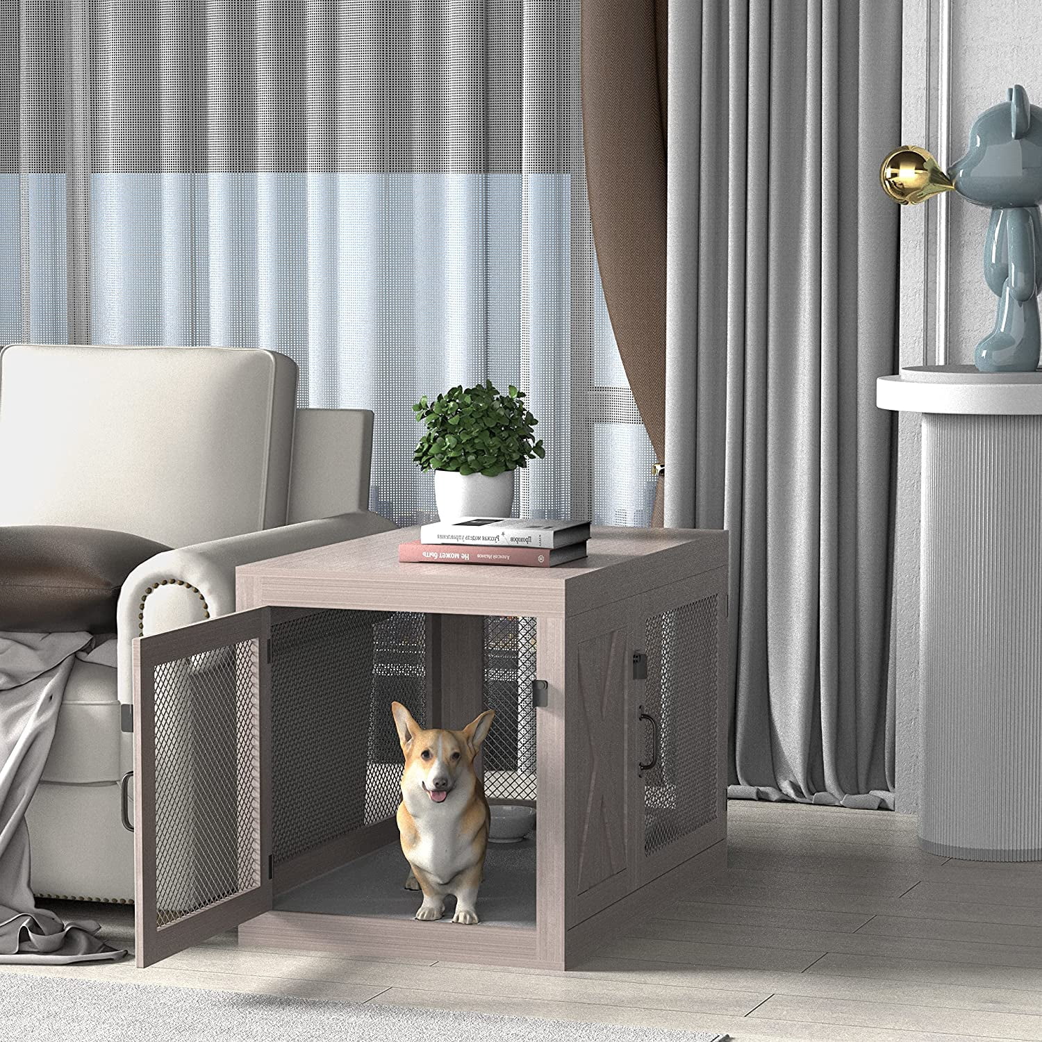 Tolead Wood Dog Crate, Kennel Side End Table, Indoor Dog Cage