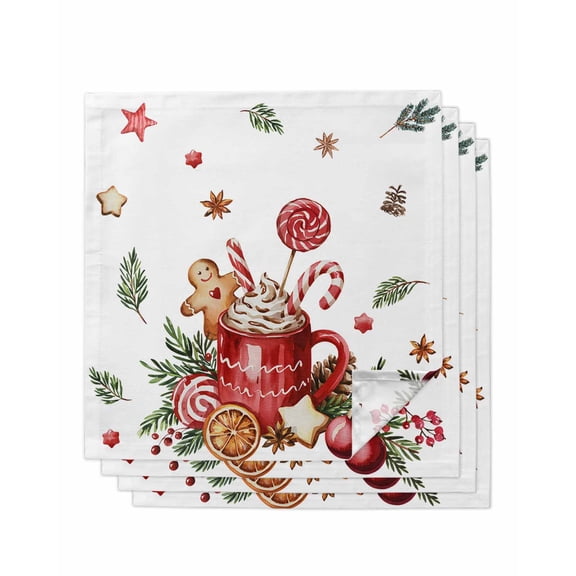Christmas Gingerbread Cloth Napkins Set of 4 Reusable Dinner Napkins, Winter Xmas Balls Candy Pine Leaf Cocktail Napkin Washable Table Napkins for Wedding/Holiday Party/Baby Shower 20"x20"