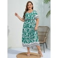 thumbnail image 2 of Women Plus Size Short Sleeve Dress Loose Summer Casual A-Line Flowy Midi Dresses Green 4XL, 2 of 6