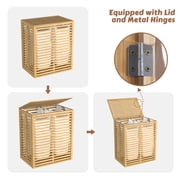 VEIKOUS Foldable Laundry Hamper, Sturdy Bamboo Laundry Basket w/ Lid and Liner Bag, Natural