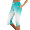 thumbnail image 2 of LADIGASU Women Solid Printing Elastic Waist Sports Casual Capris Pants With Side Pockets, 2 of 7