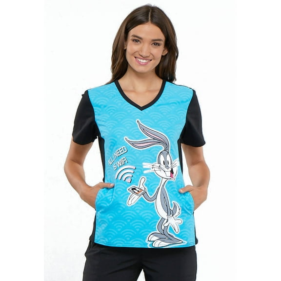 Tooniforms V-Neck Knit Panel Female Medical Scrub Top TF670