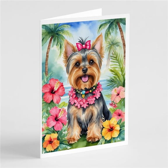 5 x 7 in. Yorkshire Terrier Luau Greeting Cards - Pack of 8