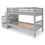 Bedz King Stairway Bunk Beds Twin over Twin with 3 Drawers in the Steps, Gray
