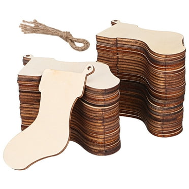 Masteelf 50pcs Stockings Wooden Pieces Craft Christmas Tree Decorative Stockings Hanging Wooden Stockings for Festival Home