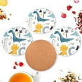 thumbnail image 6 of 4 Pieces Funny Kid Dinosaur Coasters Set, Non-Slip Heat-Resistant Drink Coaster, Round Cup Mat Pad for Kitchen Bar Cafe Deco, Perfect Housewarming Gifts 3.9" x 0.15" Home Decor Gifts, 6 of 7