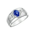 thumbnail image 3 of RYLOS Men's Rings Sterling Silver Classic 7X5MM Oval Gemstone & Diamond Ring Blue Star Sapphire September Birthstone Rings For Men, Men's Rings, Silver Rings, Size 10, 3 of 7
