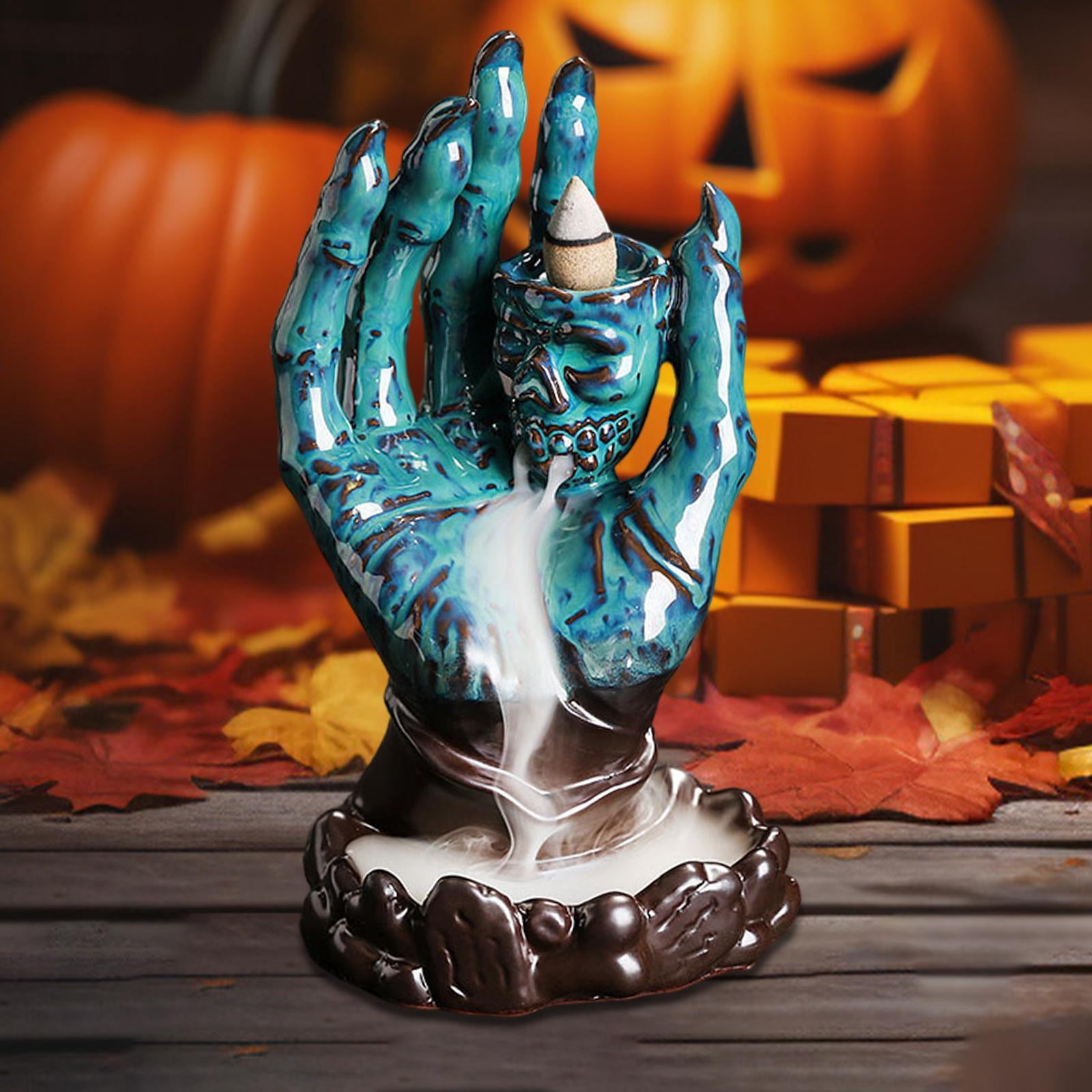 TISHITA Backflow Incense Burner Buddha Hand Incense Holder Collecting Ideal Gift Artwork Desktop Ornament for Bathroom Hotel Teahouse Blue