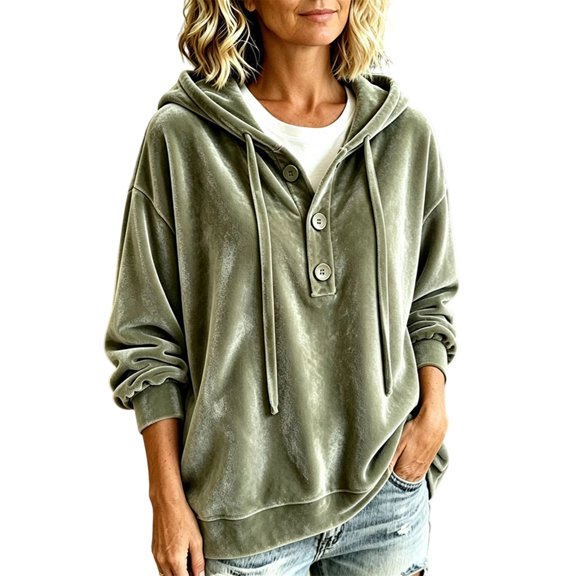 Womens Hoodies Gold Velvet Casual Loose Long Sleeve Hooded Solid Sweatshirt Tops Fall Winter Plush Clothing