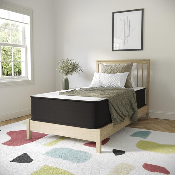 BizChair Matelas Hybride de 12 Pouces en Boîte, Mousse à Haute Densité et Matelas à Ressorts Ensachés, Mousse Certifiée CertiPur-US, Simple, Blanc/noir