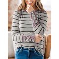 thumbnail image 5 of Camiseta de manga larga a rayas para mujer, ropa con costura de leopardo en la espalda, puños con botones, Tops informales, camiseta de calle para mujer 2021, 5 of 5