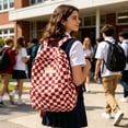 thumbnail image 5 of Trendy Checkerboard Backpack for Men Women, Red Plaid Korean Style Large Capacity Campus Bag, Lightweight Waterproof Casual Daypack for College Travel & Commute, 5 of 7