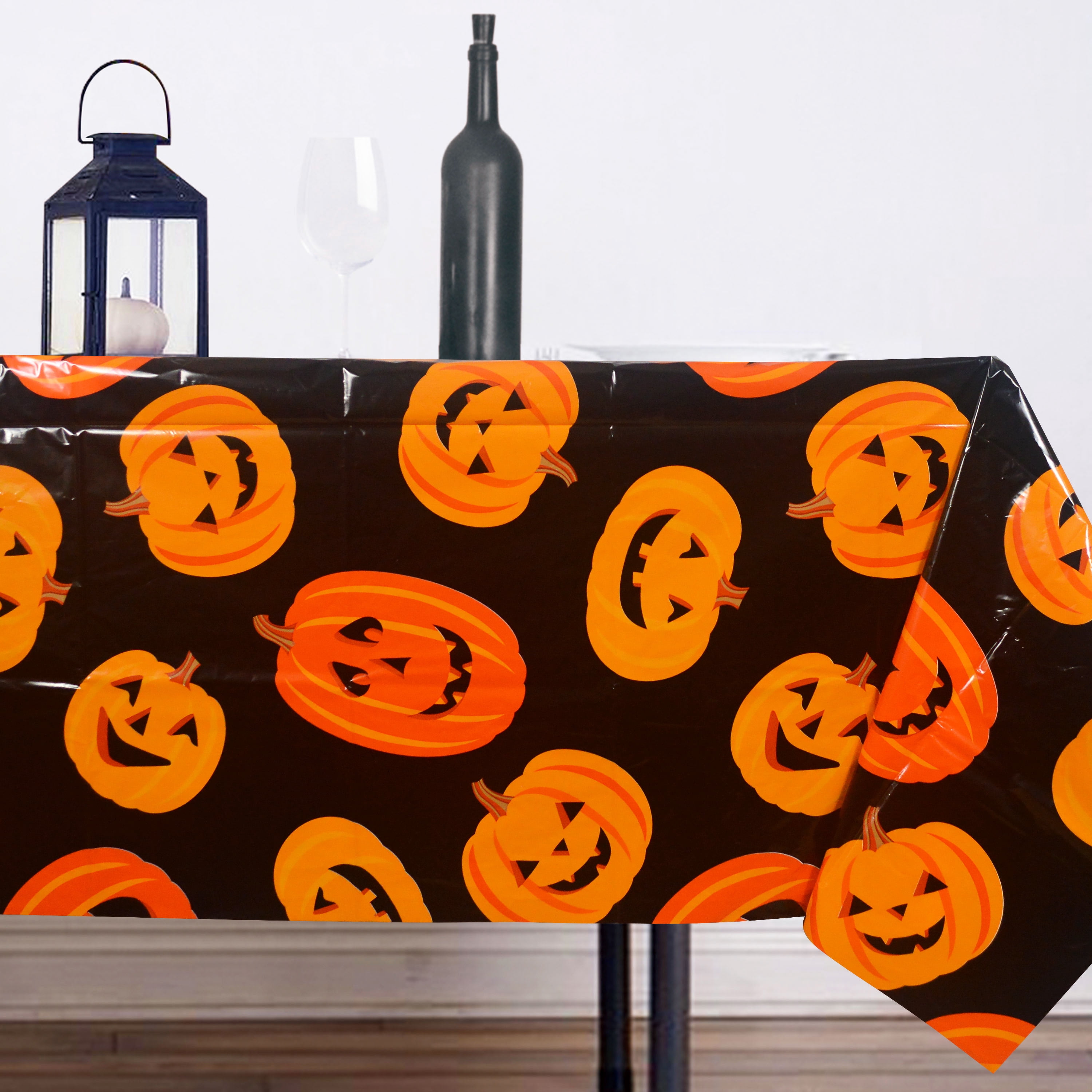 Pumpkin Tablecloth, Black & Orange, 54" x 84", 3 Count, Halloween by Way To Celebrate