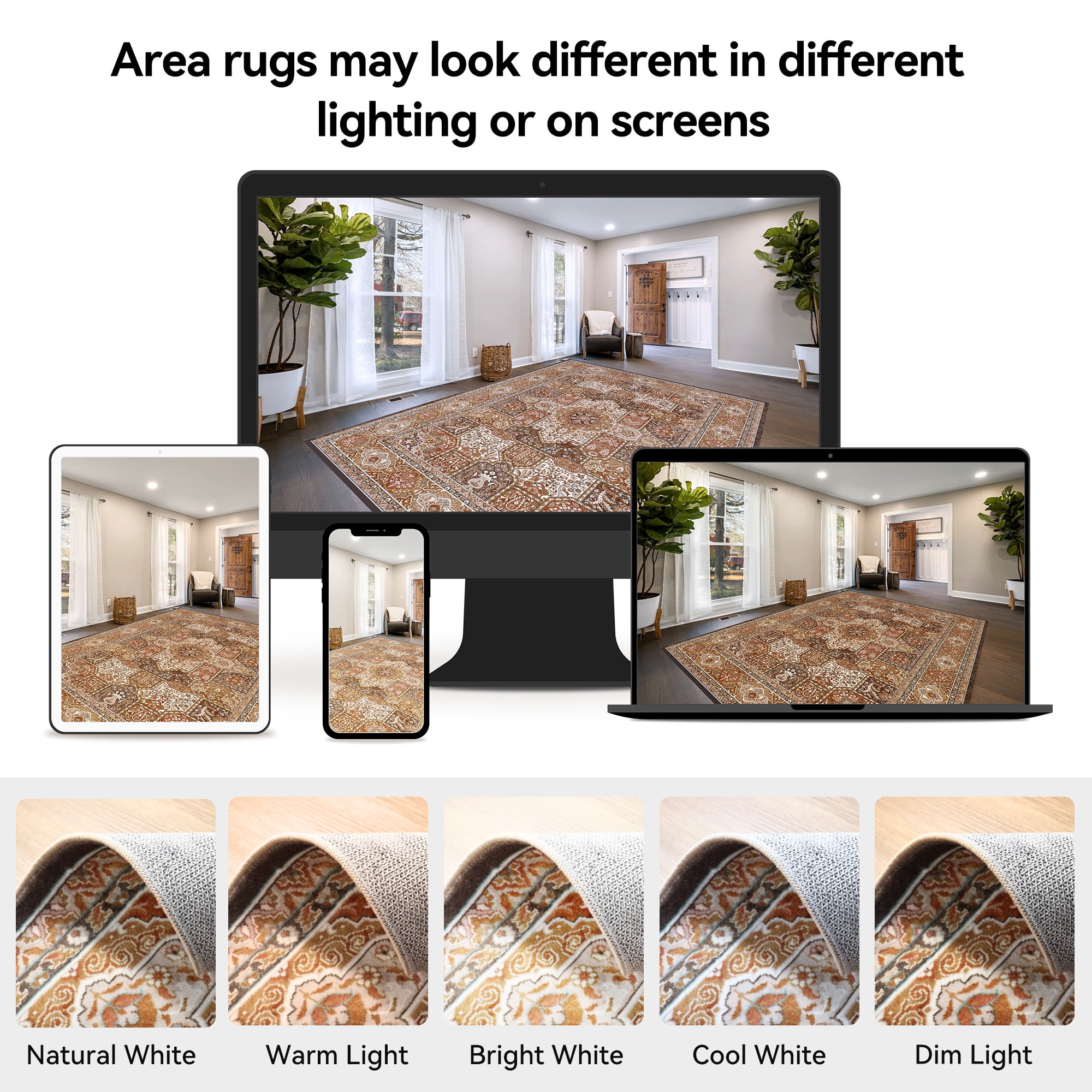 Lalado 8ft x 10ft Area Rugs for Living Room Washable Rugs Boho Floral Carpet Soft Low Pile Non-Slip Rug for Bedroom Dining Room Indoor Vintage Home Decor, Brown