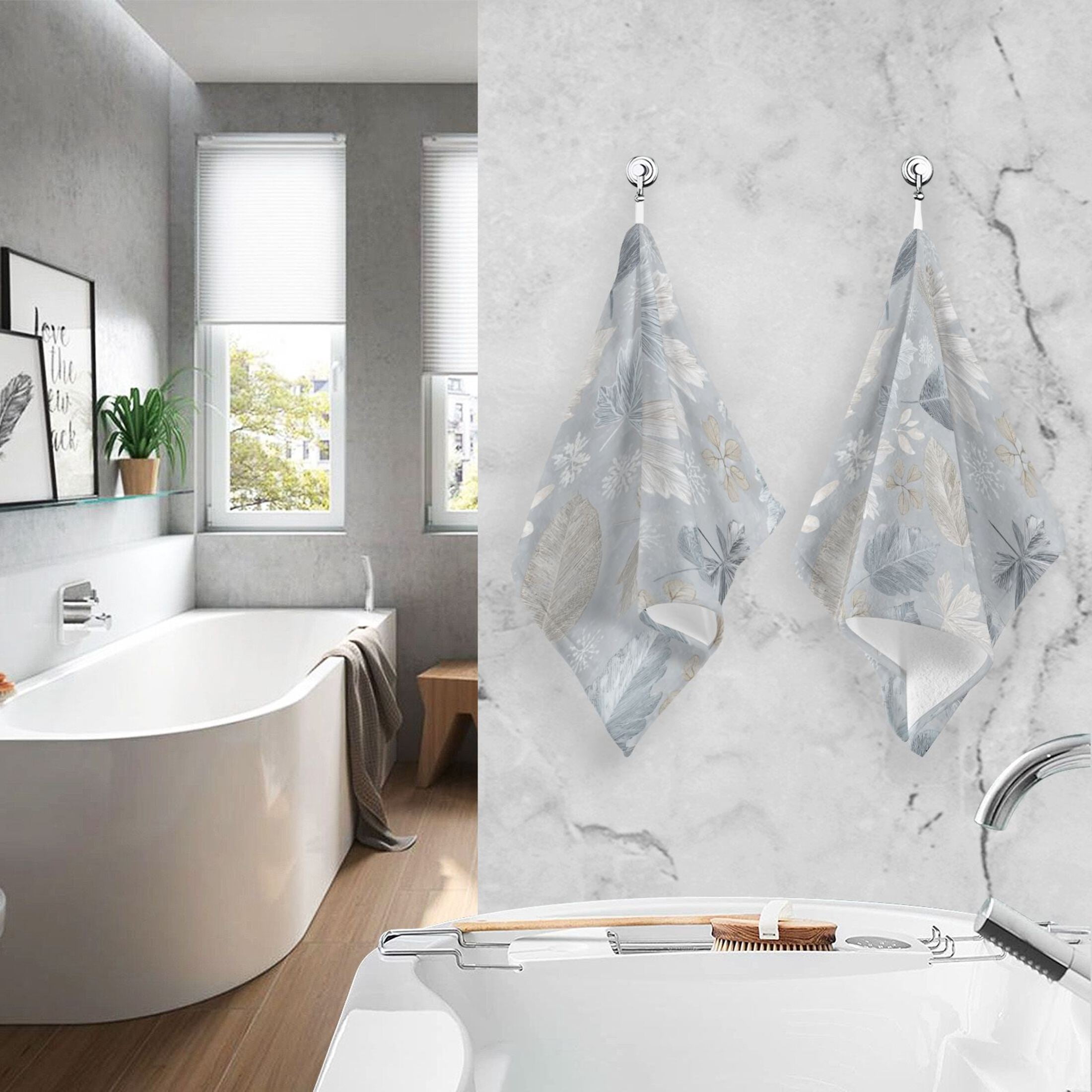 2 Pieces of Cotton Towel Face Towel Set Hand Towel Bath Towel Cotton Bath Towel Sets Frozen Fallen Leaves Design