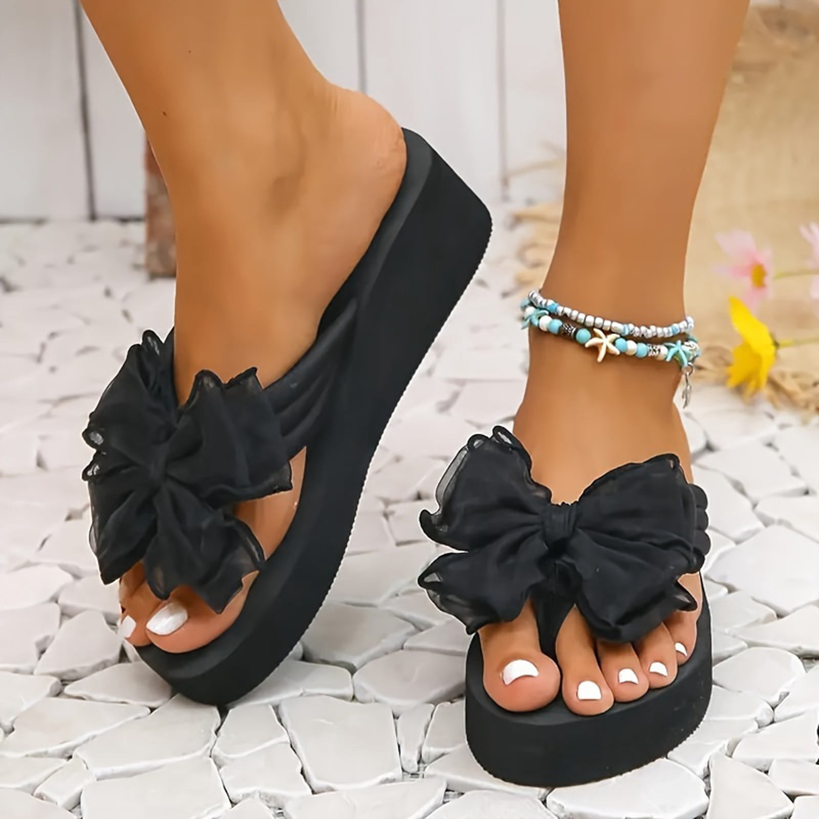 Women's PU Platform Slide Sandals - Chunky Lug Sole, Square Toe, 3.94" Heel