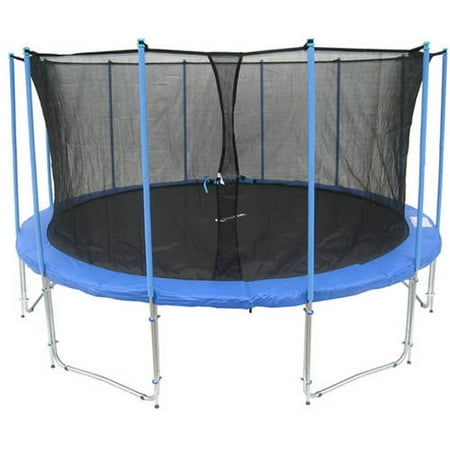 ExacMe 15-Foot Trampoline, with Safety Enclosure and Ladder, Blue (Box 1 of 3)